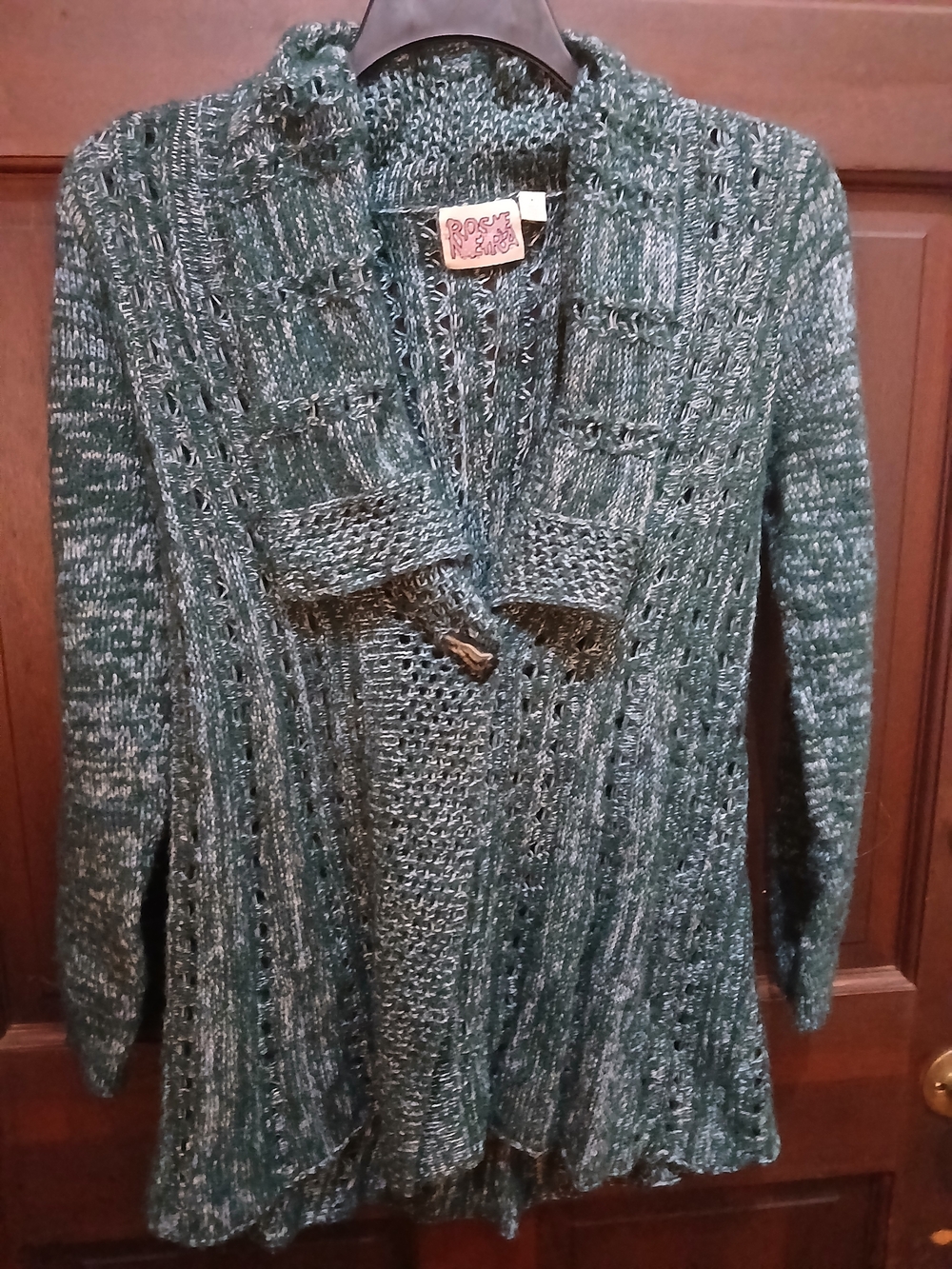 Women's Rosie Neira Green Marled Knit Open Cardigan Size M One Clasp In Front